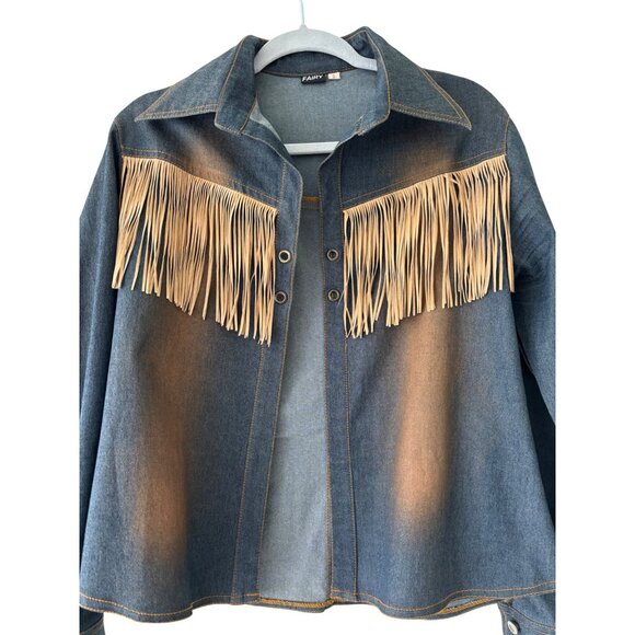 Fairy Brand Western Cowgirl Style Denim Fringe Jacket  - Small - Picture 2 of 12